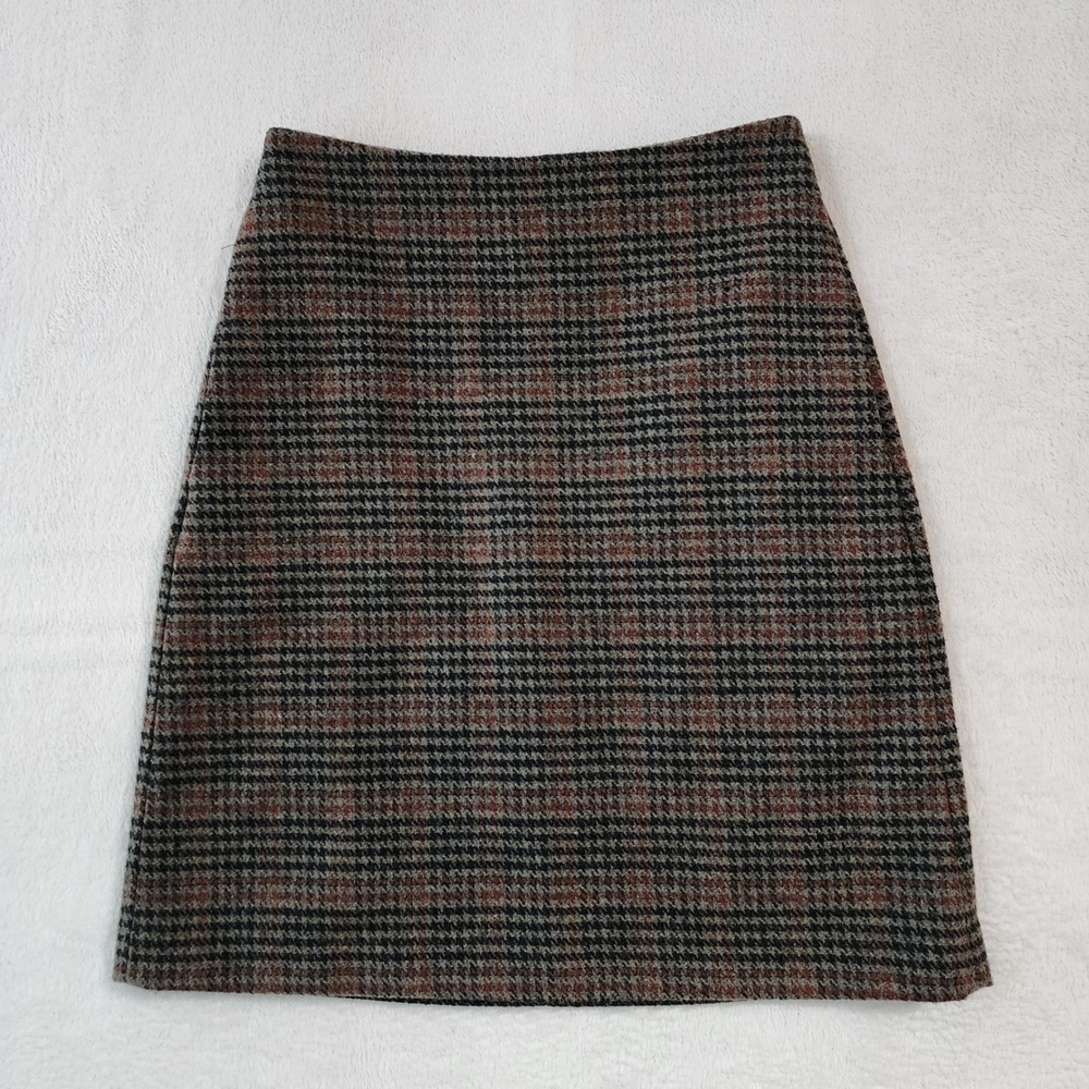 Contemporaine Plaid Wool Blend Skirt Womens 0 Houndstooth Academic Fall Hipster